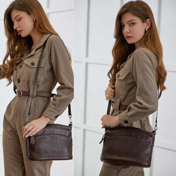 HESHE Leather Crossbody Bag for Women – Designer Shoulder Satchel Handbag - Picture 2 of 6